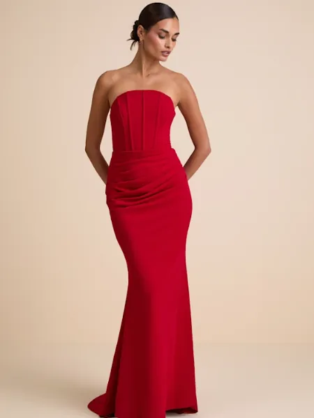 Lulus Laney Red Strapless Corset Maxi Dress